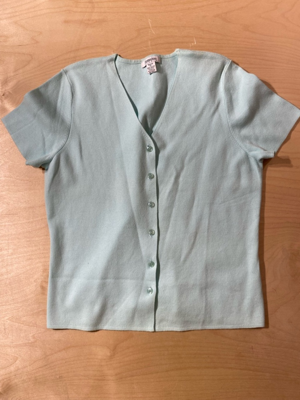 Hampshire Studio Light Blue Short-Sleeve Button Front Women's Top PL (RE)